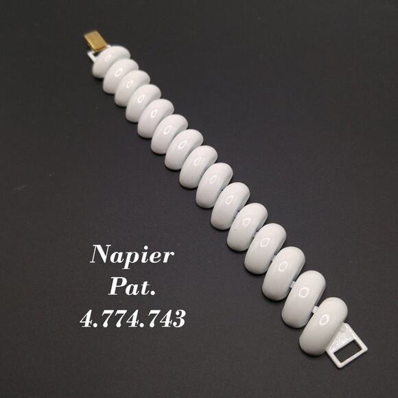 Vintage Napier White Enamel Link Bracelet, Stamped NAPIER Pat. 4.774.743 - Picture 1 of 5